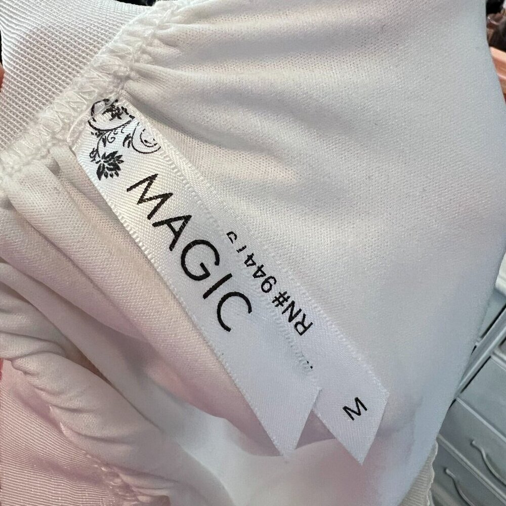 Magic Womens Medium Embroidered Floral Semi Transparent A line Midi Skirt White - Picture 9 of 9